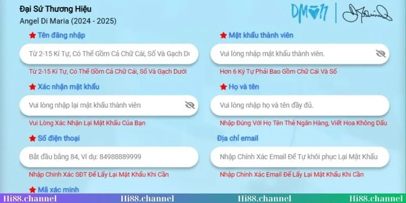 Thao tác đăng ký tài khoản Hi88