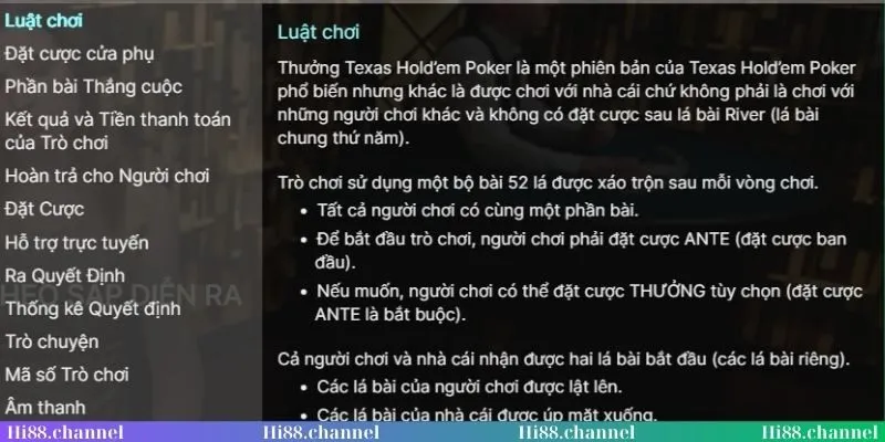 Những hành động poker tại Hi88