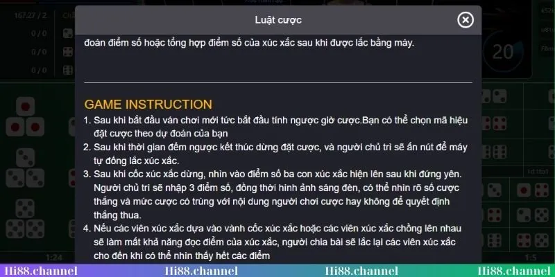 Tìm hiểu quy tắc tài xỉu online Hi88